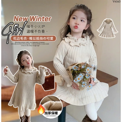V6163 VÁY LEN CỔ BÈO CHO BÉ GÁI
