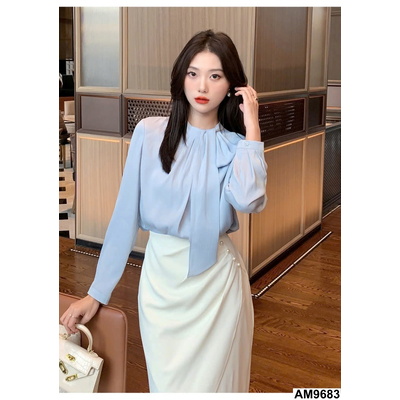 AM9683 ÁO SƠ MI LỤA SATIN DÀI TAY CÁCH ĐIỆU CHO NỮ