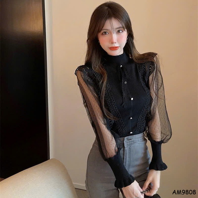 AM9808 ÁO LEN PHỐI REN NỮ