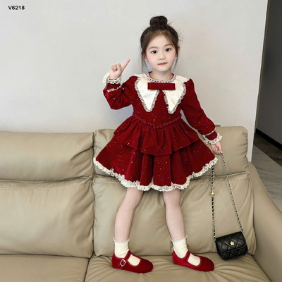 V6218 VÁY NHUNG ĐỎ LẤP LÁNH BÉ GÁI