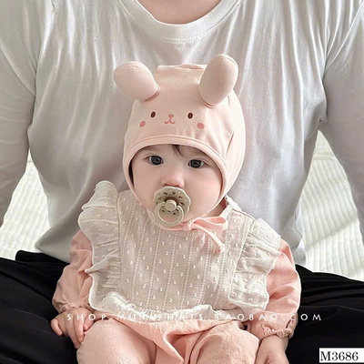 M3686  MŨ CHÙM ĐẦU PHỐI TAI CUTE CHO BÉ