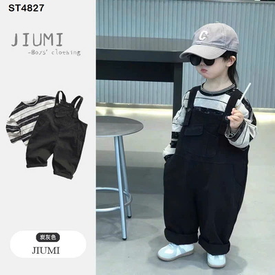 ST4827 Áo kẻ dài tay và quần yếm cho bé