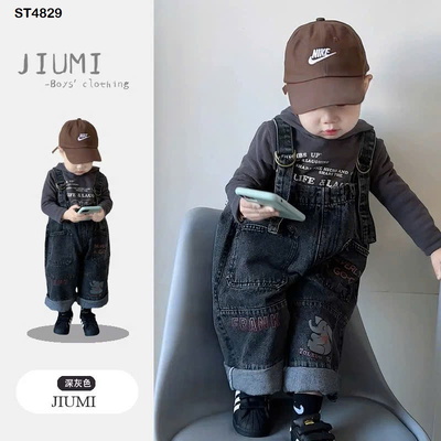 ST4829 Áo thu đông liền mũ và quần yếm denim cho bé