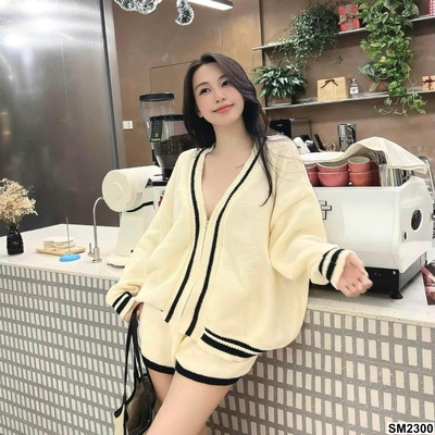 SM2300 SET CADIGAN LEN MIX QUẦN SHORT NỮ