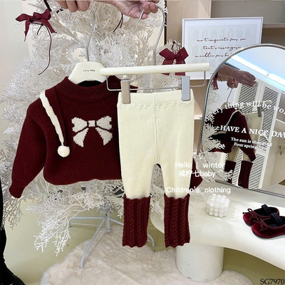 SG7970 SET ÁO LEN ĐỎ PHỐI QUẦN LEGGING CHO BG