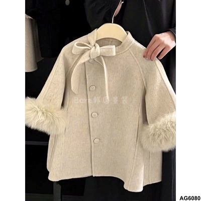 AG6080 ÁO KHOÁC DẠ TAY PHỐI LÔNG BÉ GÁI