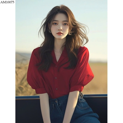 AM10075 ÁO SƠ MI ĐỎ TAY BỒNG