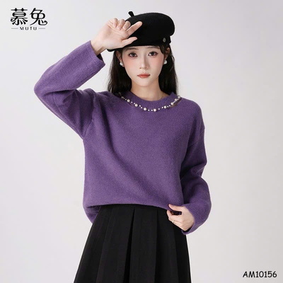 AM10156 ÁO LEN CỔ ĐÍNH NGỌC CHO NỮ
