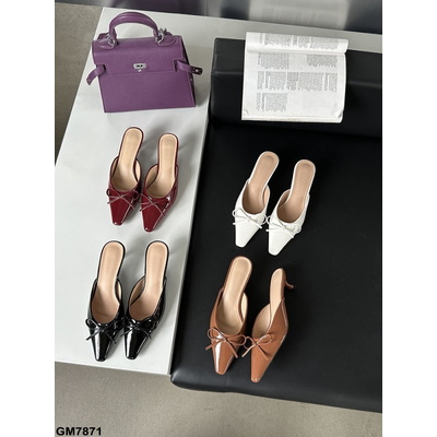 GM7871 SỤC CAO GÓT GẮN NƠ DA BÓNG MŨI NHỌN NỮ