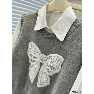 AM10348 SET ÁO LEN DỆT KIM PHỐI SƠ MI