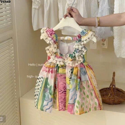 V6449 VÁY BABYDOLL SÁT NÁCH CỔ VIỀN REN CHO BÉ GÁI