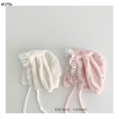 M3756 MŨ LÔNG TAI THỎ VIỀN REN CHO BÉ