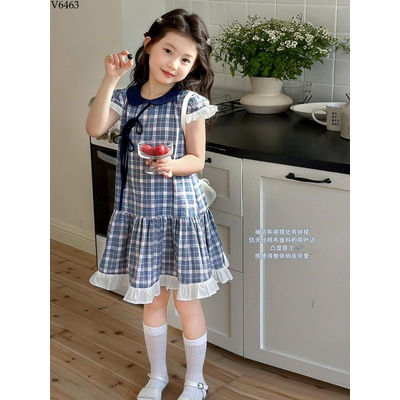 V6463 VÁY KẺ CARO ĐUÔI CÁ CHO BÉ GÁI