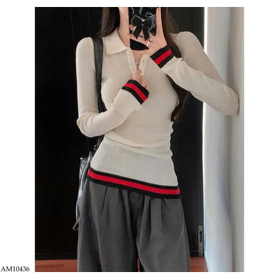 AM10436 ÁO LEN PHỐI KẺ CHO NỮ