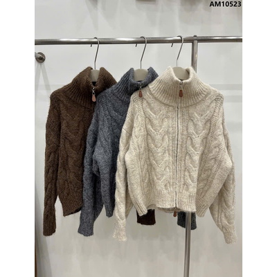 AM10523 ÁO KHOÁC LEN THỪNG KHÓA KÉO CỔ CAO NỮ