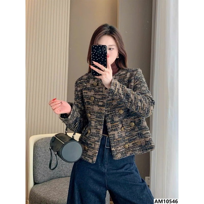 AM10546  ÁO KHOÁC DẠ TWEED NỮ IN BLUE