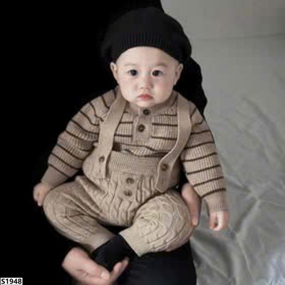 S1948  SET QUẦN YẾM MIX ÁO LEN KẺ CHO BÉ