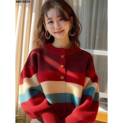 AM10559 ÁO LEN KẺ ĐỎ NỮ