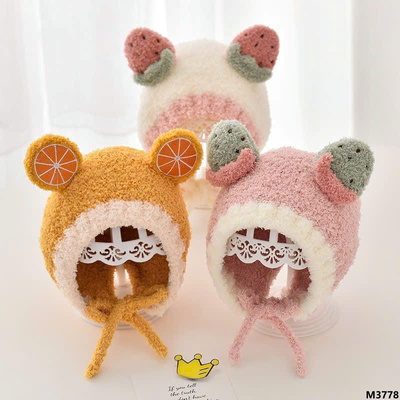 M3778 MŨ LEN LÔNG HỌA TIẾT HOA QUẢ CHO BÉ