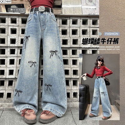 QG3460 QUẦN JEAN NƠ CHO BÉ GÁI