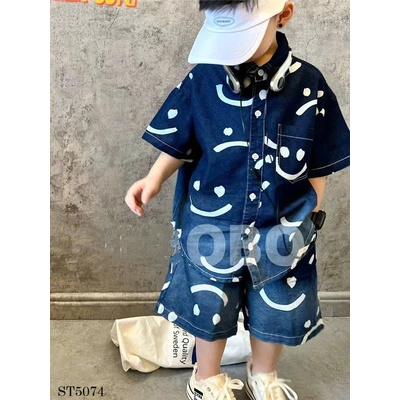 ST5074  SET BỘ SƠ MI CỘC TAY HỌA TIẾT MẶT CƯỜI
