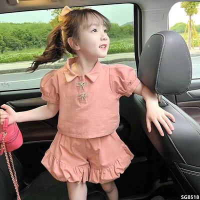 SG8518 SET ÁO NƠ CỘC TAY QUẦN BÍ BÉ GÁI