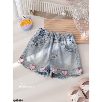QG3484 QUẦN SHORT JEAN VIỀN SÓNG BÉ GÁI