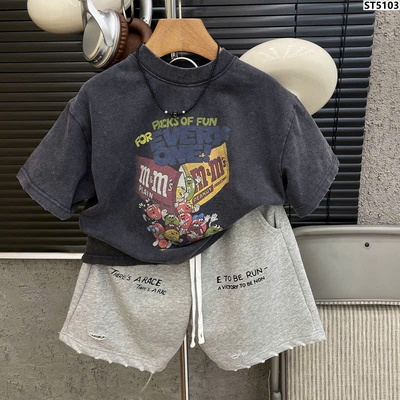 ST5103 SET ÁO PHÔNG CỘC TAY HOAT HÌNH MIX QUẦN SHORT BÉ TRAI