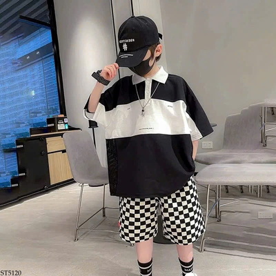 ST5120 ÁO POLO PHỐI QUẦN SHORT KẺ CHO BÉ TRAI