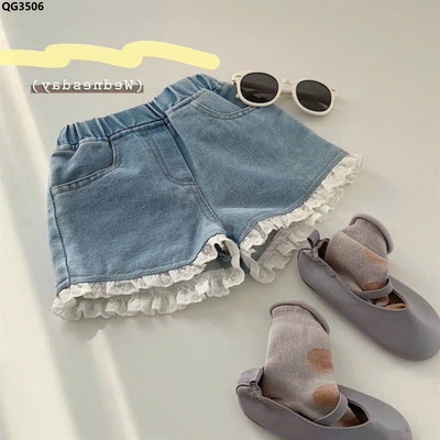 QG3506 QUẦN SHORT JEAN PHỐI REN BÉ GÁI