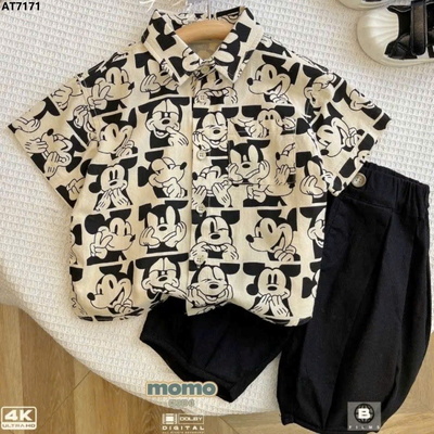 AT7171 ÁO SƠ MI  MICKEY CỘC TAY CHO BÉ
