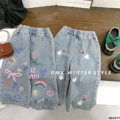 QG3511 QUẦN JEAN HỌA TIẾT BÉ GÁI
