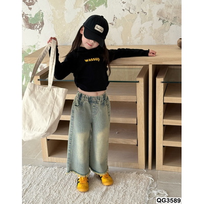 QG3589 QUẦN JEANS ỐNG RỘNG TUA GẤU BG