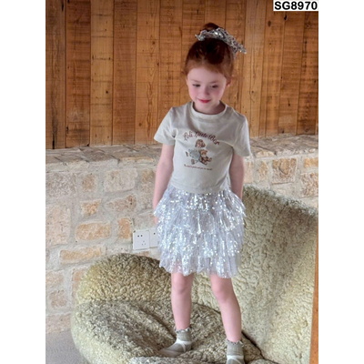 SG8970 SET ÁO THUN MIX CHÂN VÁY SEQUIN BÉ GÁI