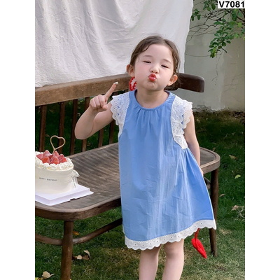 V7081 VÁY SÁT NÁCH VIỀN REN CHO BÉ GÁI