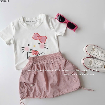 SG9017 ÁO HELLO KITTY PHỐI CHÂN VÁY DÂY RÚT