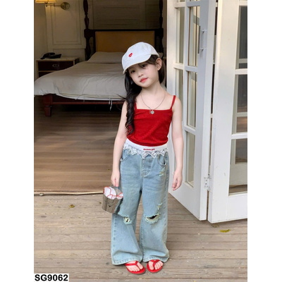 SG9062 SET ÁO 2 DÂY MIX QUẦN JEAN RÁCH CHO BG