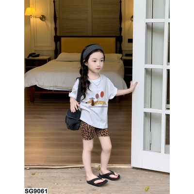 SG9061 SET ÁO CÚN CỘC TAY MIX QUẦN LEGGING DA BEO BG