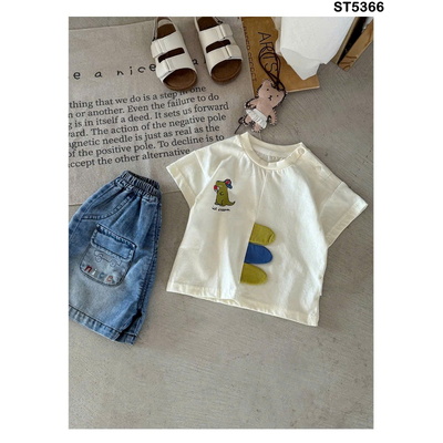 ST5366 SET ÁO KHỦNG LONG MIX SHORT JEANS CHO BÉ TRAI