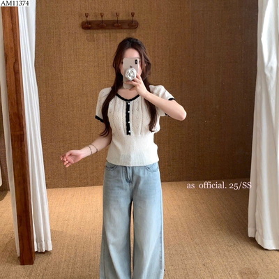 AM11374 ÁO LEN CỘC TAY PHỐI VIỀN