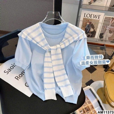 AM11373 ÁO CỘC TAY KẺ THỦY THỦ KÈM KHĂN