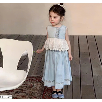 SG9267  SÉT VÁY DENIM PHỐI REN BÉ GÁI