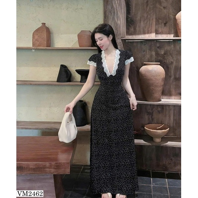 VM2462  VÁY DÁNG DÀI PHỐI CỔ REN ZR