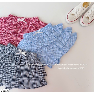 V7296  CHÂN VÁY KẺ CARO PHỐI TẦNG BÉ GÁI