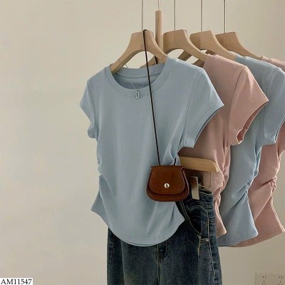 AM11547 ÁO CỔ TRÒN NHÚN EO
