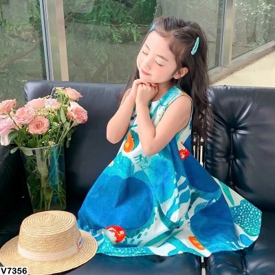 V7356 VÁY SÁT NÁCH HỌA TIẾT CHO BG