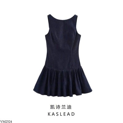 VM2524 VÁY XẾP LY DENIM KASLEAD