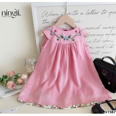 V7387 VÁY SÁT NÁCH THÊU HOA CHO BG NINGLI