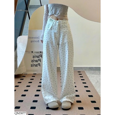 QM3877 QUẦN JEAN TRẮNG CHẤM BI NỮ