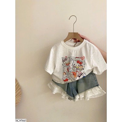 SG9560 SET ÁO PHÔNG KITTY MIX QUẦN SHORT REN BG